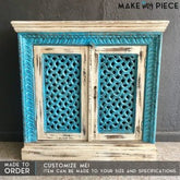 Mughal Jali Carved Solid wood Sideboard Blue-cream